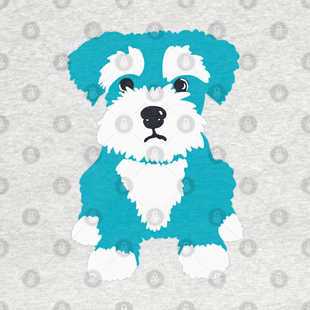 Sweet Turquoise Miniature Schnauzer Puppy on Dark Blue Background by NattyDesigns